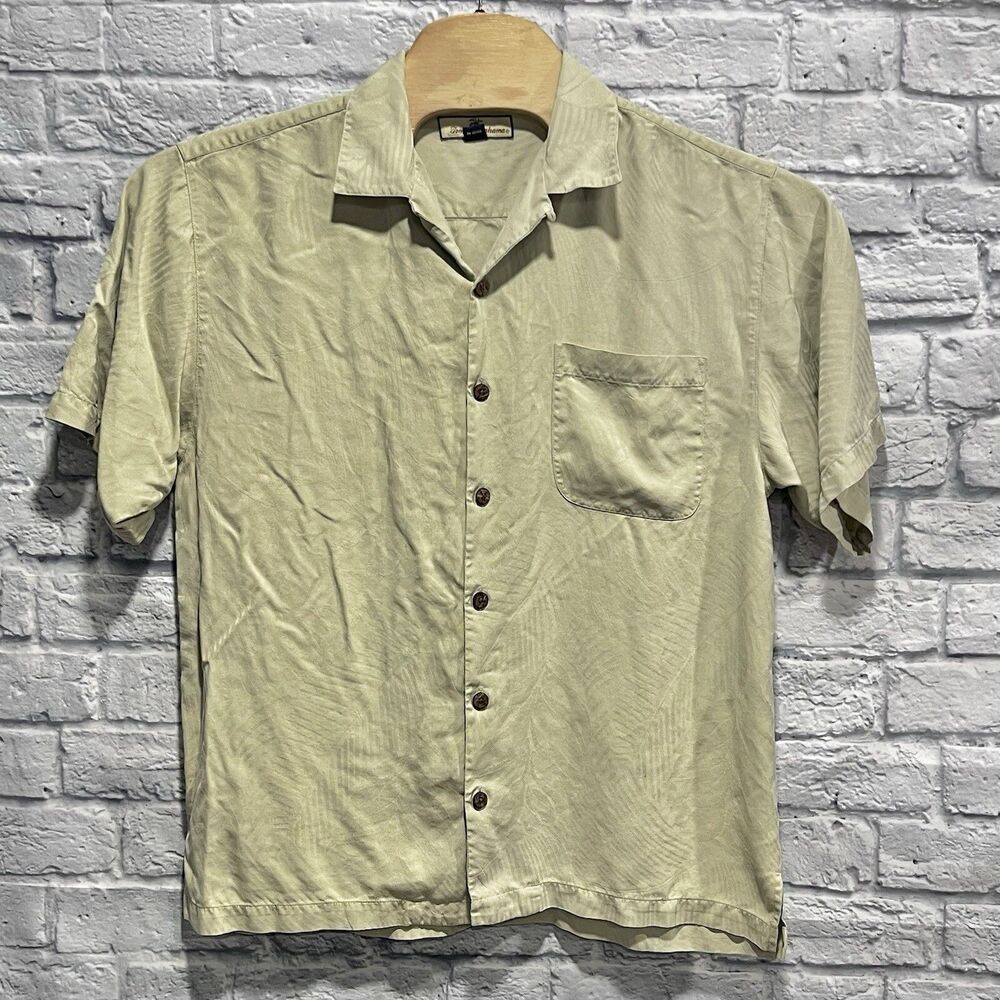 Tommy Bahama Men Button Silk Short Sleeve Palm‎ Tree Beach Hawaiian Size Medium